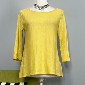 Eileen Fisher Yellow Linen Three Quarter Sleeve Top XS